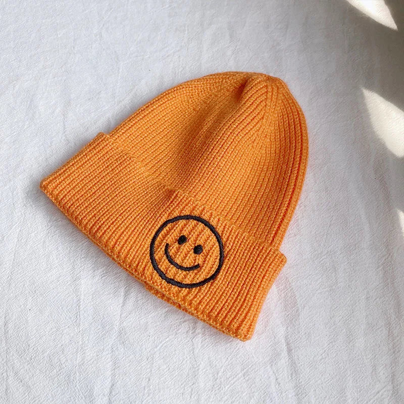 Children's smiley face hat Baby hat Fall Winter children boys and girls cute warm knit hat woolen hat trend