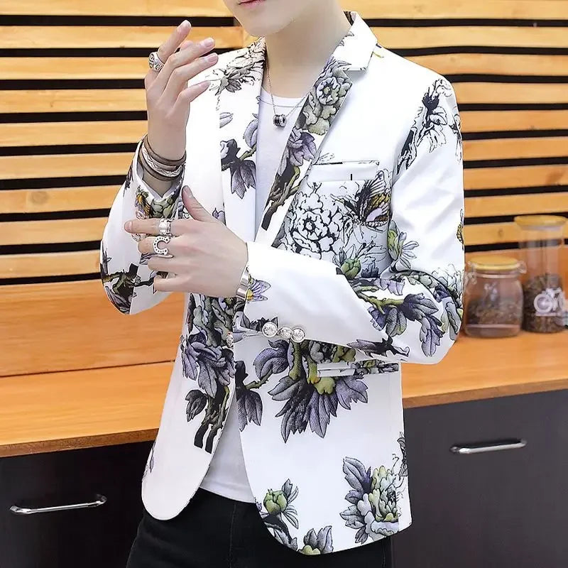 Spring Autumn New Male Sense of Design Leisure Outwea Fashion High-end Blazers Men's Korean-Style Slim-Fit Printed Suit Jacket r