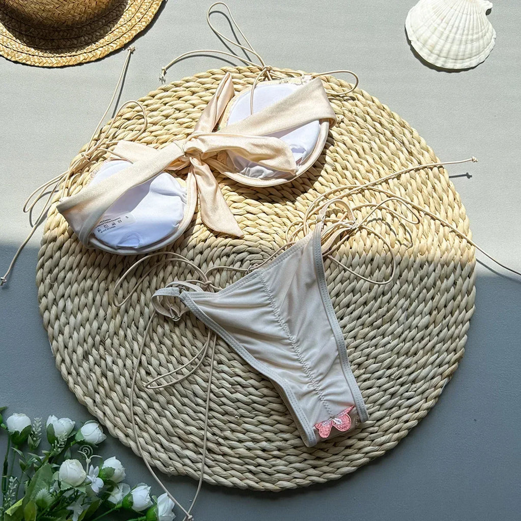 Embroidery Biquini Women Swimsuits Female Swimwear 2024 Micro Bikini Set Bathing Suit Swimming Suits Beachwear Push Up Bikinis