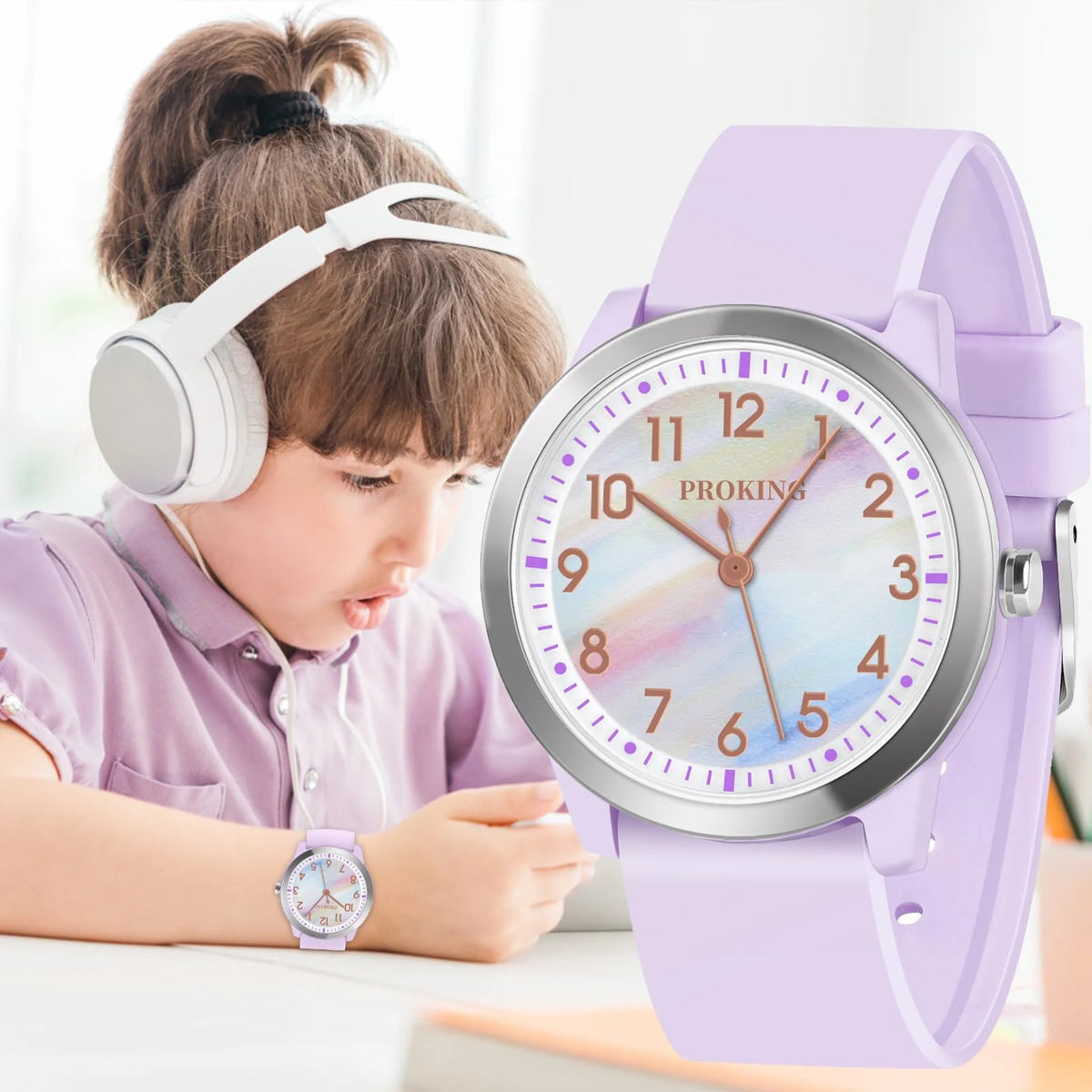 PROKING Kids Watch for Girls Boys Children Teens Analog for Kid 8-18 Years Old Learning Time and Easy to Read 50M Waterproof Wit