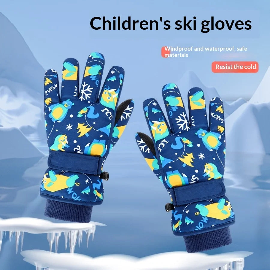 Kids Ski Gloves Winter Snow Waterproof Warm Thermal Cartoon Gloves for Boys Girls Toddler for Snowboarding Playing in Snow