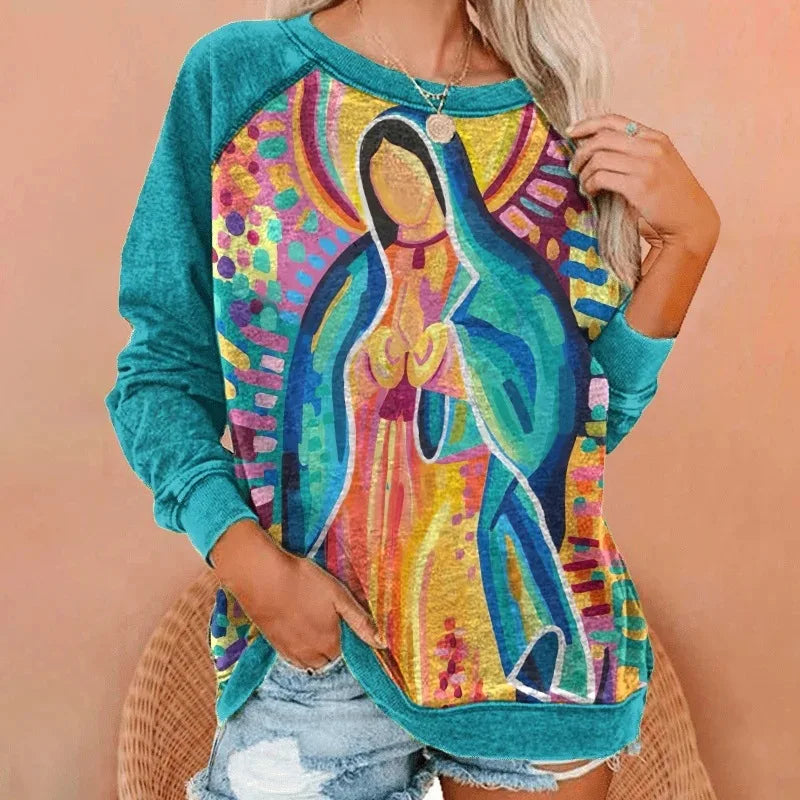 New Jesus Christ Sweatshirts Virgin Mary 3D Print Hoodies Women Long Sleeve Y2k Hoodie Oversized Pullovers Tops Female Clothing
