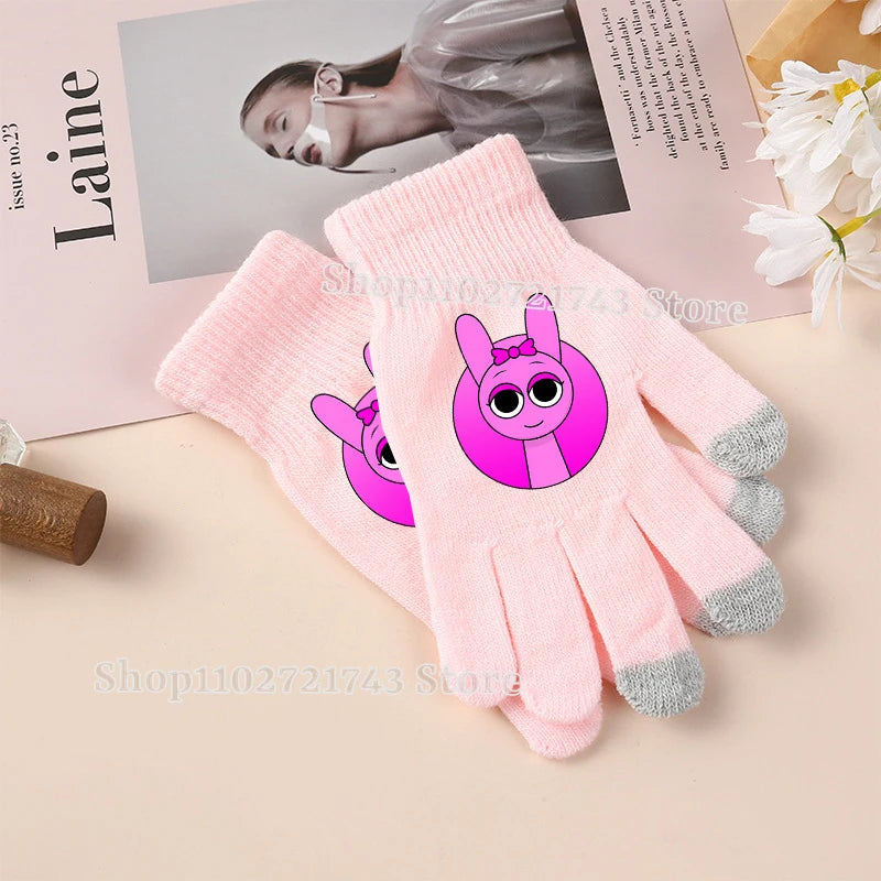 Sprunki Gloves for Children Anime Cartoon Cute Knitted Glove Boys Girls Winter Touchable Screen Warm Accessories Kawaii Mittens