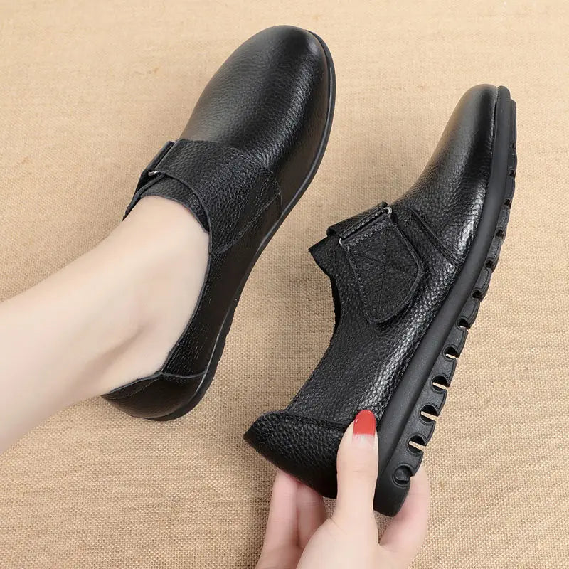 Brand Shoes for Women 2025 Spring Wedge Loafers Female Black Genuine Leather Flats ladies Office Nurse Shoes Mom Casual Sneakers