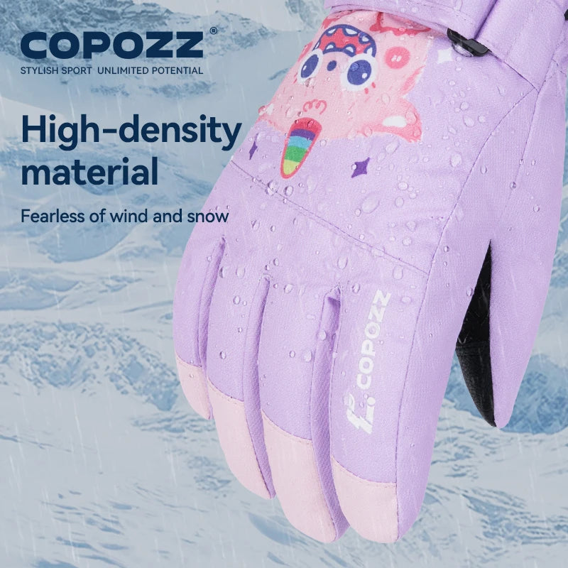 COPOZZ Cartoon Children Winter Gloves for Girls Boys Thick Waterproof Kids Ski Gloves Snowboard Riding Cycling Child Snow Gloves