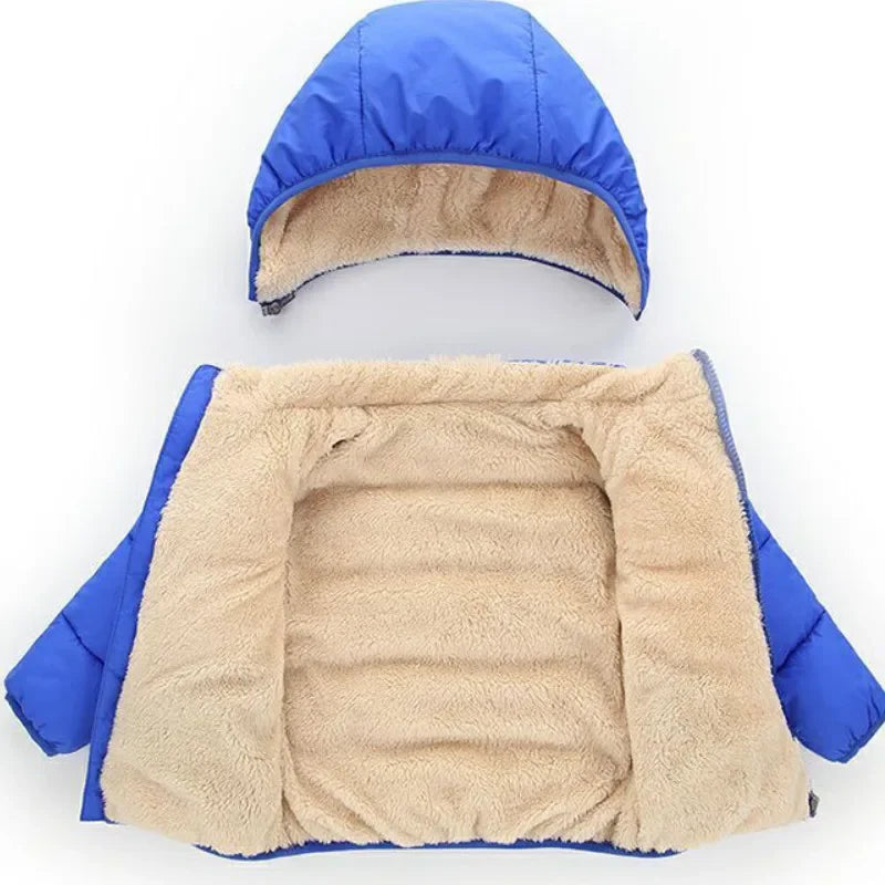 Kids Solid Color Coat, Zipper Open Front Hooded Cotton-padded Jacket for Boys and Girls, Black/ Dark Blue/ Royal Blue/ Red