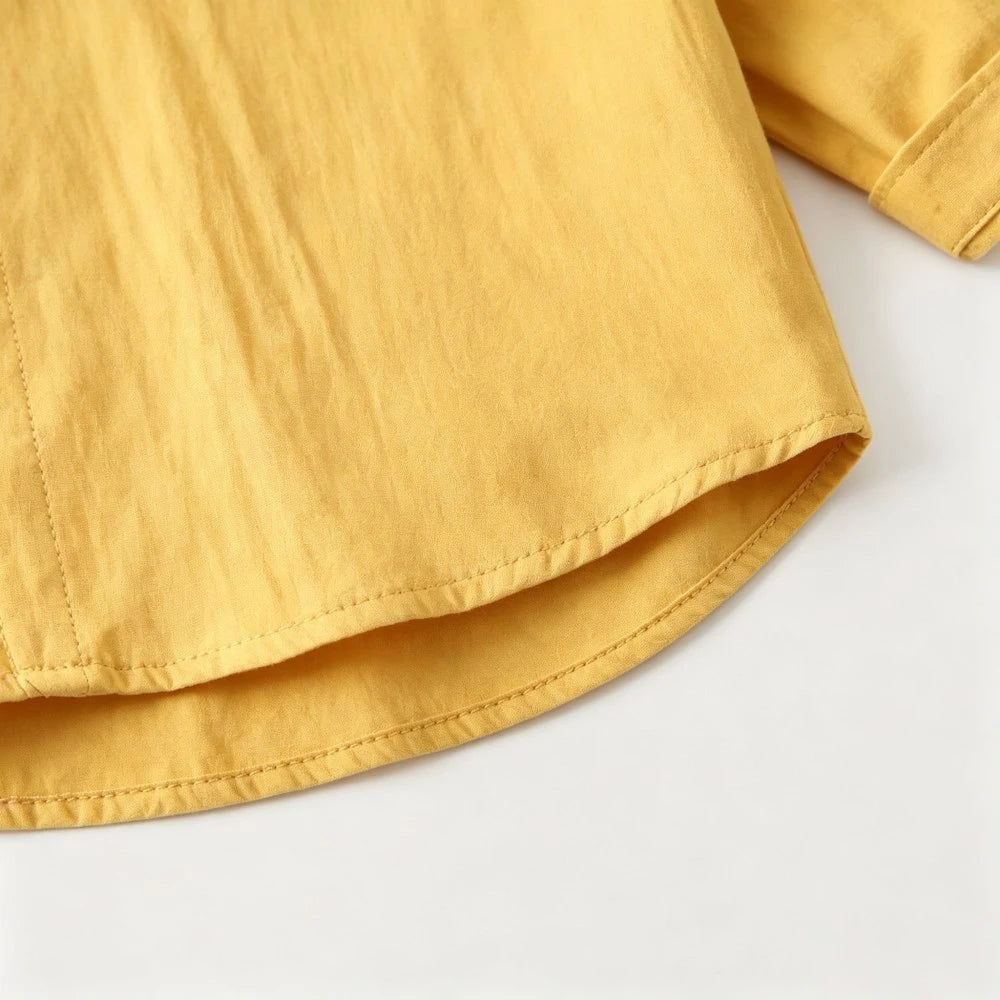Kids Solid Color Shirts 100 Cotton Long‑Sleeve Stand Collar Loose Fit Tops For 1‑6Y Toddler Boy Girls Kindergarten Spring Outfit