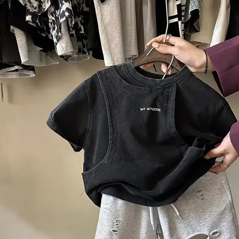 2025 New Spring Summer Kids Shirts Boy Fashion Korean Simple Style Casual Simple Style Cotton Baggy Cool