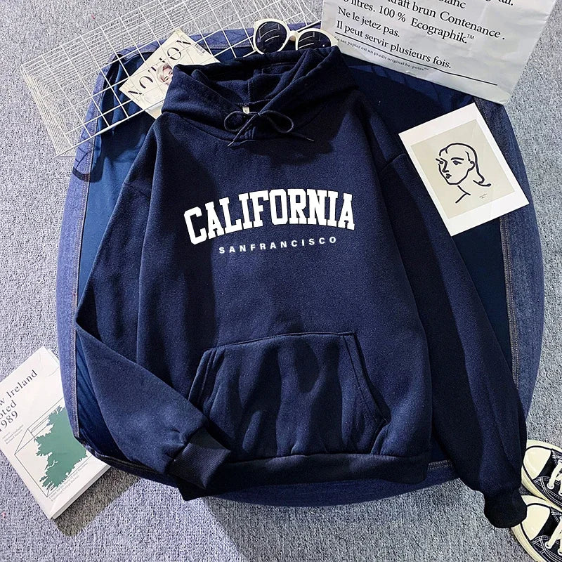 California Fashion Sweatshirts for Woman Fall Winter Daily Casual Sporty Hooded Long Sleeve Pullover Home Outdoor Comfort Hoodie