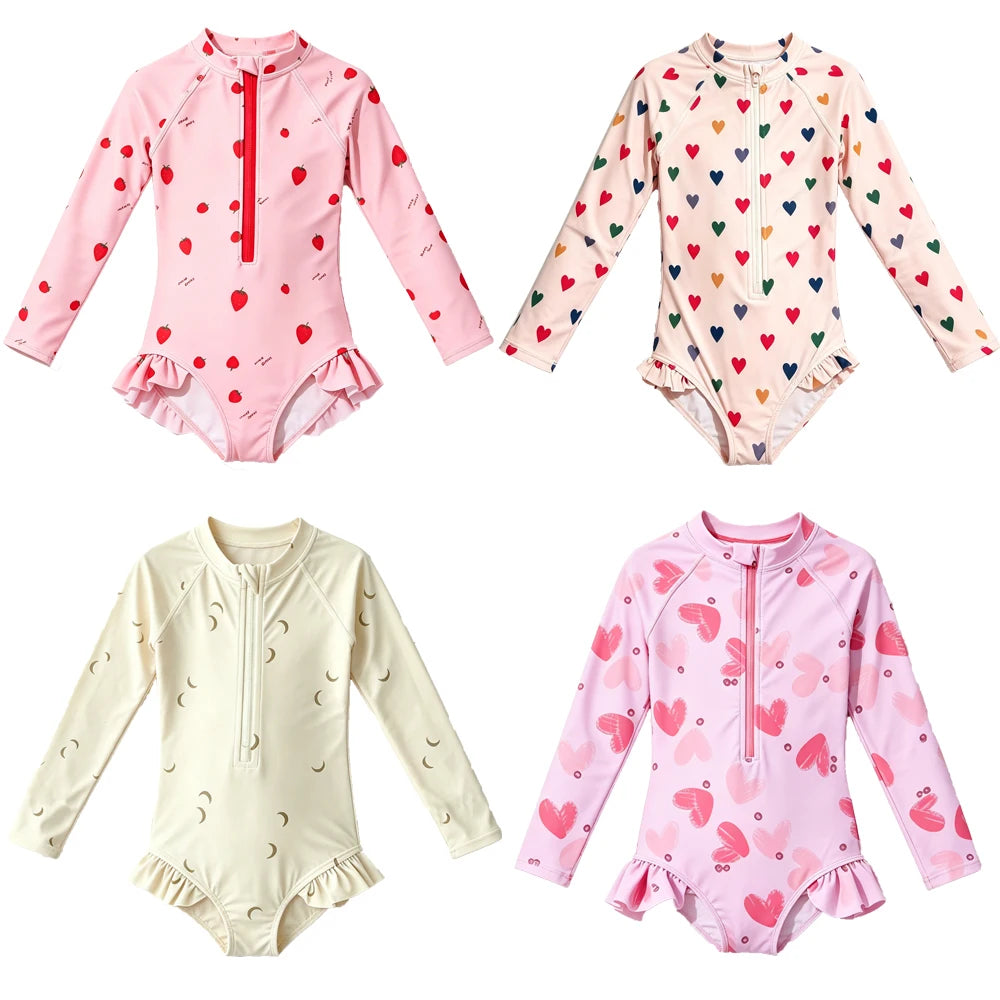 Kids Swimming Costume Girls Swimsuit 2026 Cherry Swimwear Rashguard Tankini Long Sleeve Swim Jumpsuit Kid Bathing Suit Beachwear