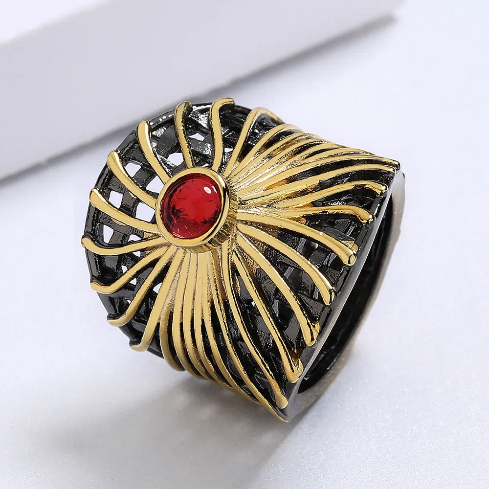 Unique Jewelry Rings for Women 925 Stamp Creative Hollow Sunflower Rings Black Gold Two Tone Jewelry Engagement Gift