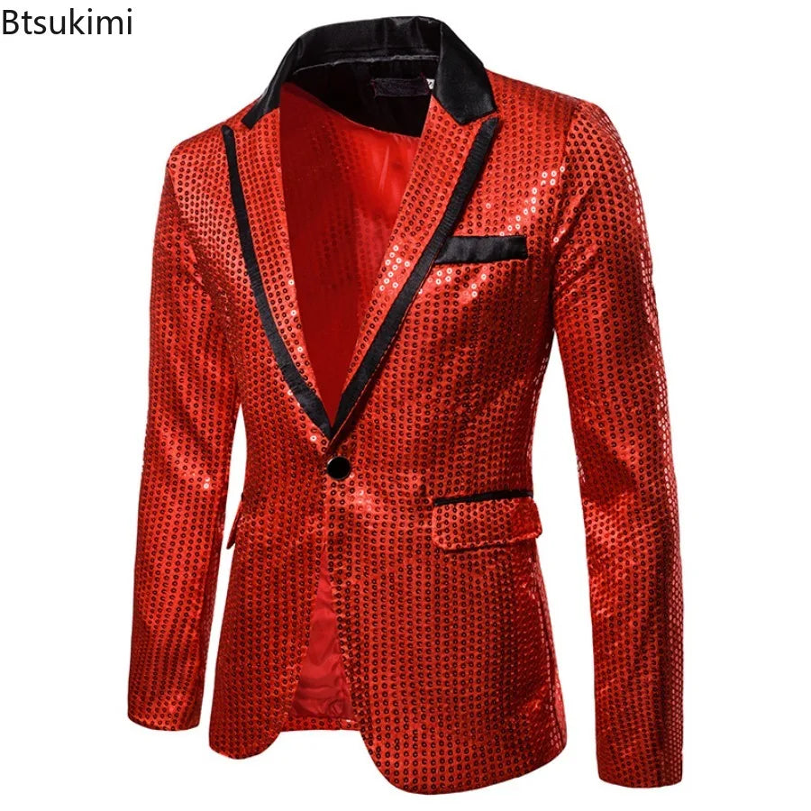 New Men's Dress Suit Round Sequin Boutique Casual Suit Jacket Men Wedding Stage Performance Costume Bar Nightclub Host Suit Tops
