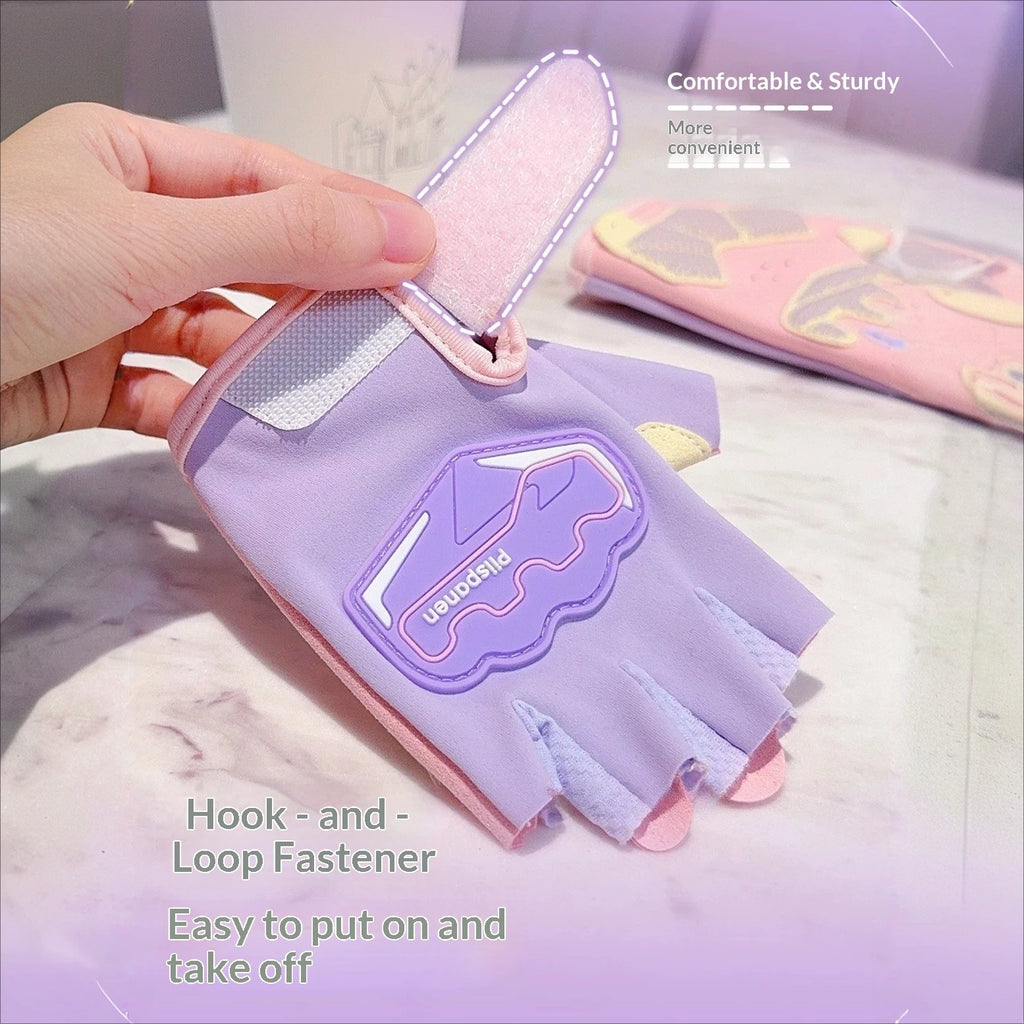 Kids Half Finger Sports Anti‑Slip Shock‑Absorbing Breathable Cycling Gloves for Boys Girls Biking Skateboard Outdoor Activities