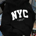 New Fall/Winter Comfortable Navy Blue New York Team Hoodie - Long Sleeve, Couples' Street Style Hoodie, Casual Pullover with POC