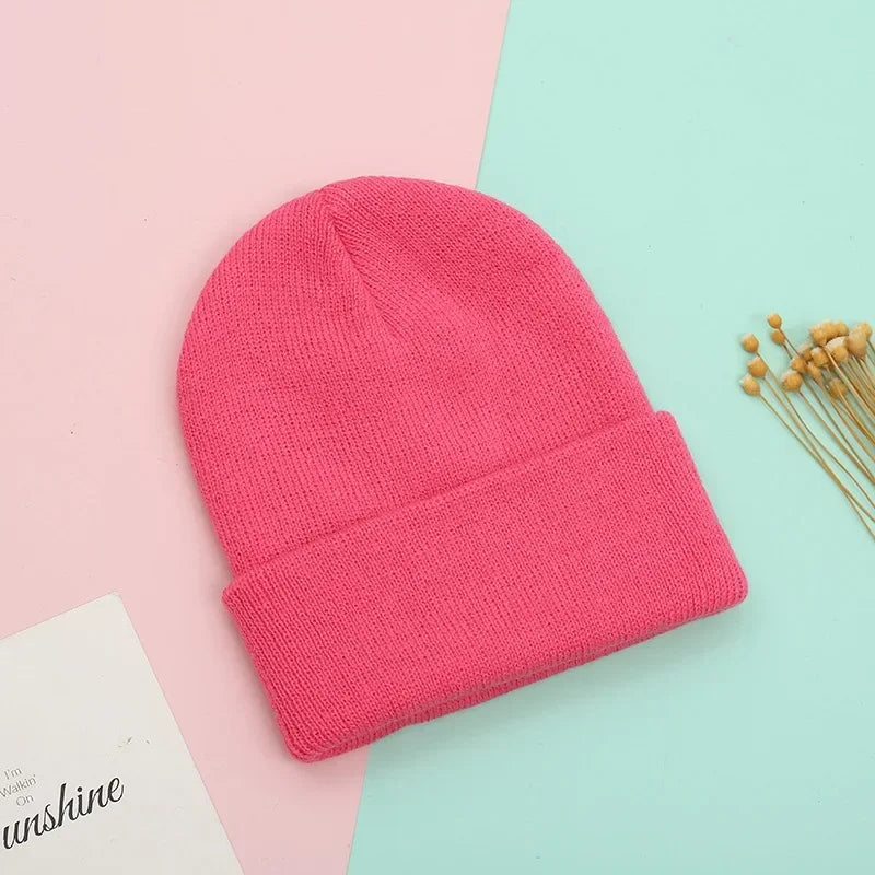 Dad Mother Kids Baby Hats for Girl Boy Newborn Beanie Infant Candy Color Winter Autumn Family Warm Knitted Parent Children Hat