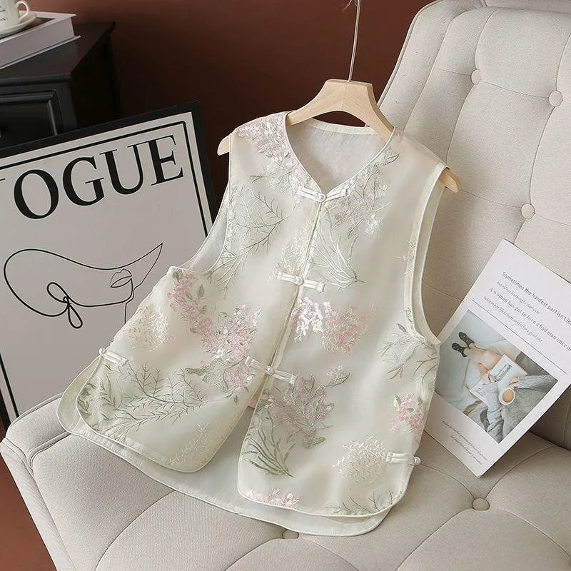 Thin Vest for Women Clothing Ethnic Style Print Vintage Clothes Streetwear Coats Women Jackets Chinese style Casual Summer
