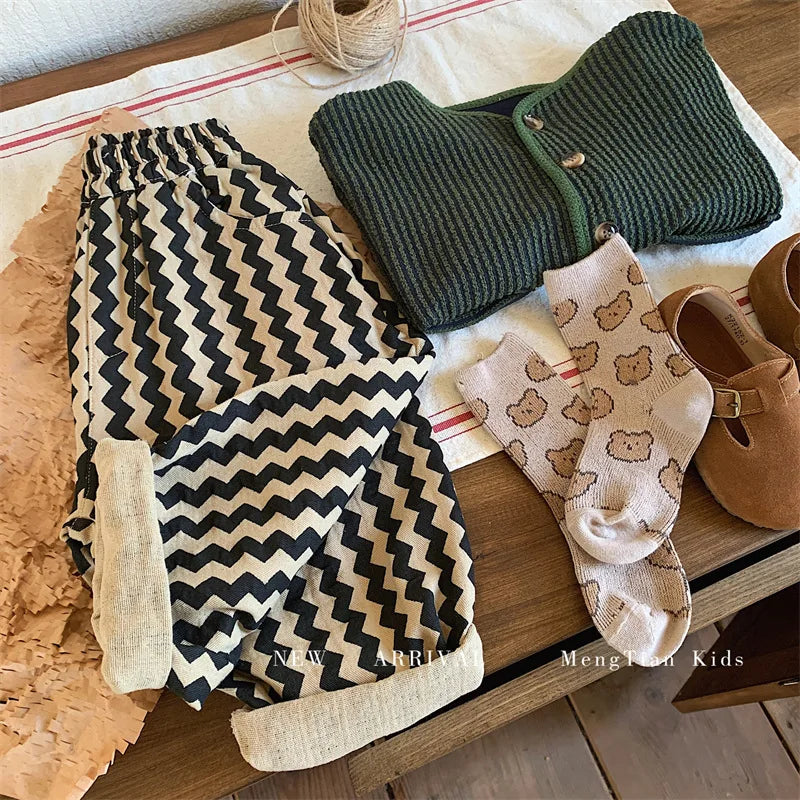 Children Clothing Kids Pants 2023 Spring and Autumn New Fashionable Korean Style Striped Casual Simple Baby Boys Harem Pants