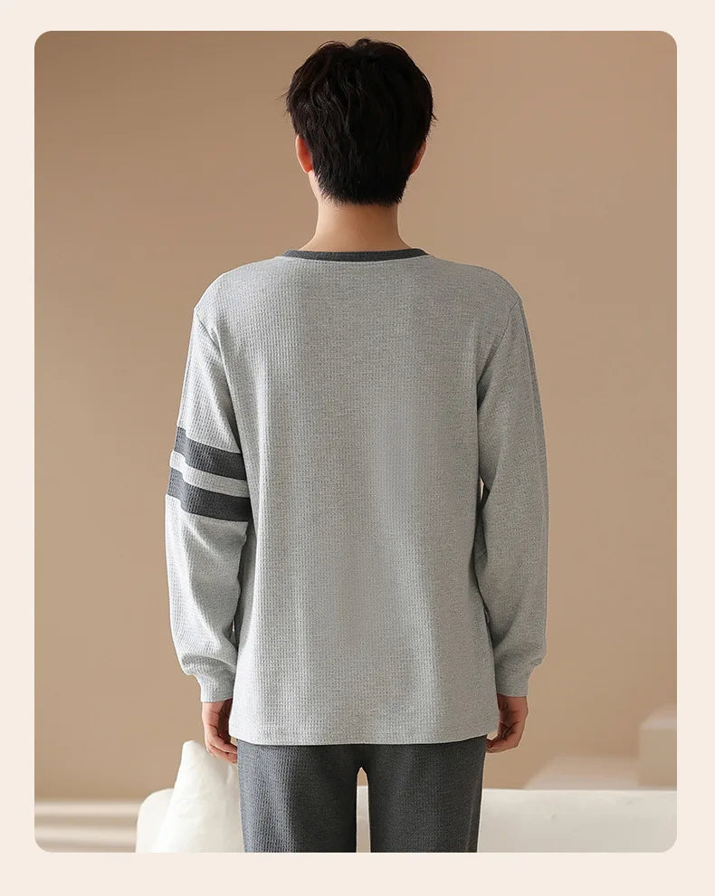 Spring Autumn Mens 100% Cotton Pajamas Set Summer Sleepwear Japanese Winter Gray Long Sleeve Homewear for Men Lounge Sets Pajama