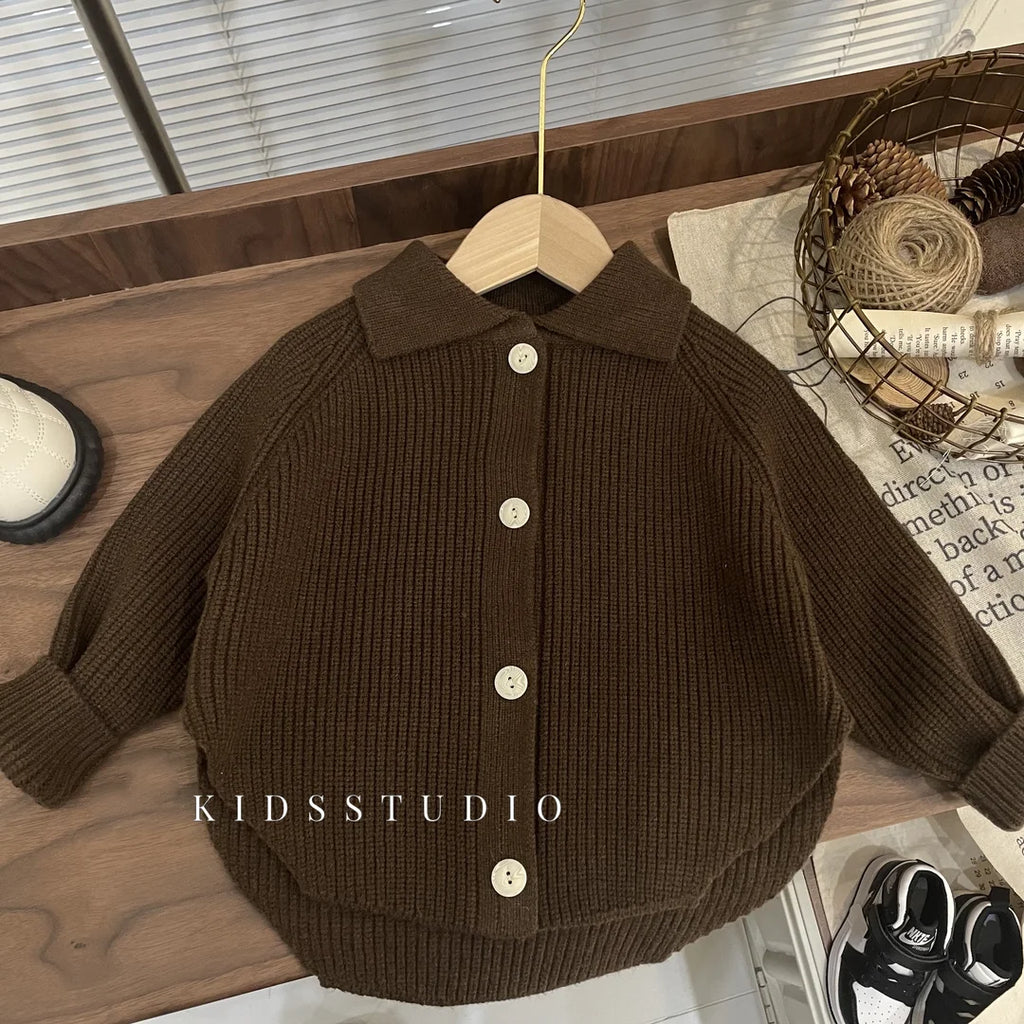 Kids Boys Knitted Sweaters 2024 New Fashion Children Coffee Cardigan Autumn Winter Cotton tops Korean Style Cute Sweaters