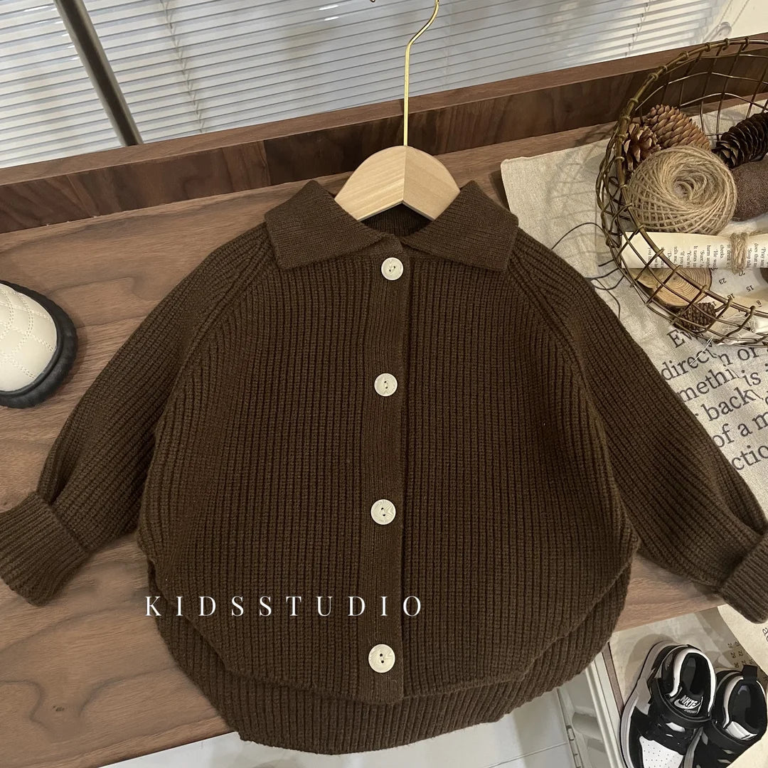 Kids Boys Knitted Sweaters 2024 New Fashion Children Coffee Cardigan Autumn Winter Cotton tops Korean Style Cute Sweaters