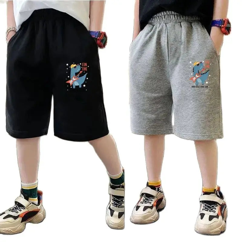 Summer Boys Sport Shorts 2024 Cartoon Dinosaur Printed Kids Pants Teens Running Sweatpant with Pocket
