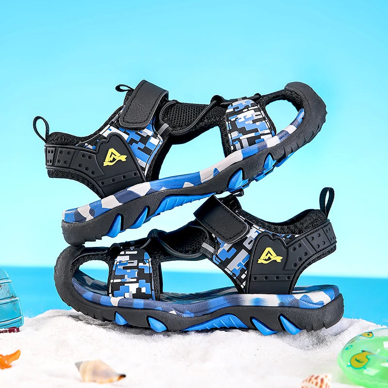 Kids Sandals Boys Breathable Anti-Slip Soft Sole Summer Beach Shoes Outdoor Lightweight Children Sandals with Adjustable Straps