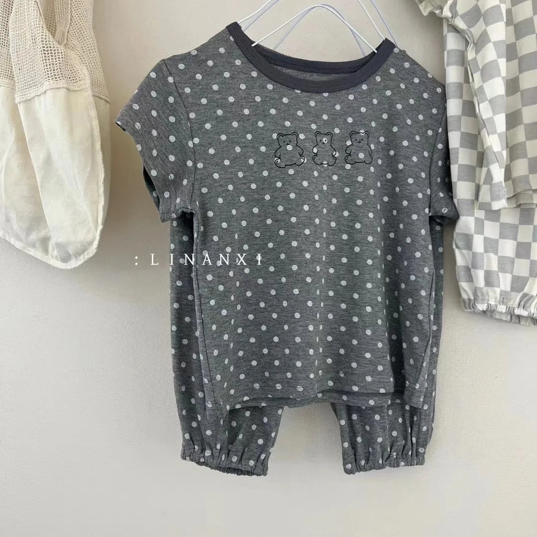 2025 Summer Kids Pajama Sets Home Wear Clothes Children's New Pajamas Knitted Set Cartoon Print Sleepwear Pajama Set