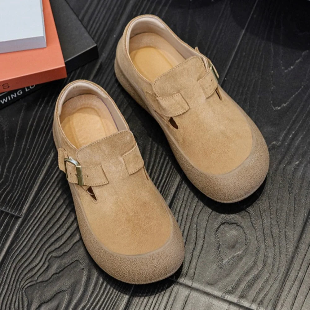 Loafers Women's Spring Autumn New Cow Anti-velvet Round Head Casual Shoes Womens Flat Bottom Shallow Mouth One Pedal Women Shoes