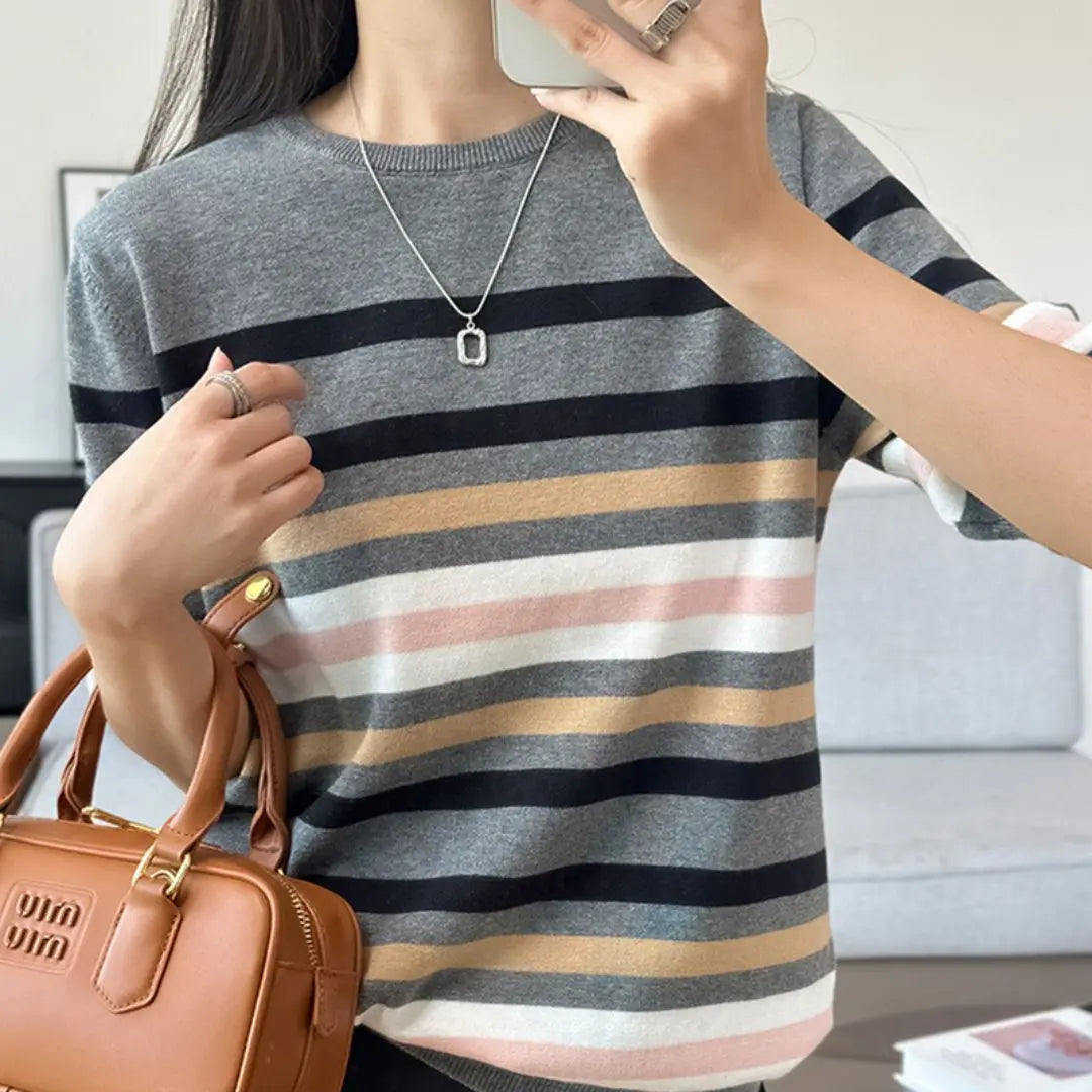 WinvyNee Summer Women‘s 100% Cotton T-shirt Tops Short Sleeve O Neck Striped Sweaters Casual Basic Female Pullover Tops A1002028
