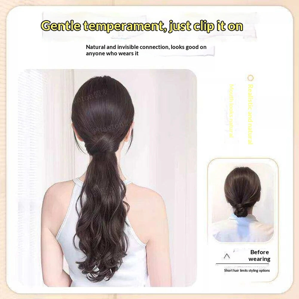 Wig Synthetic Ponytail  Low Side Ponytail Claw Clip Women's Layered Slightly Curly Big Wave Natural Braid Wig
