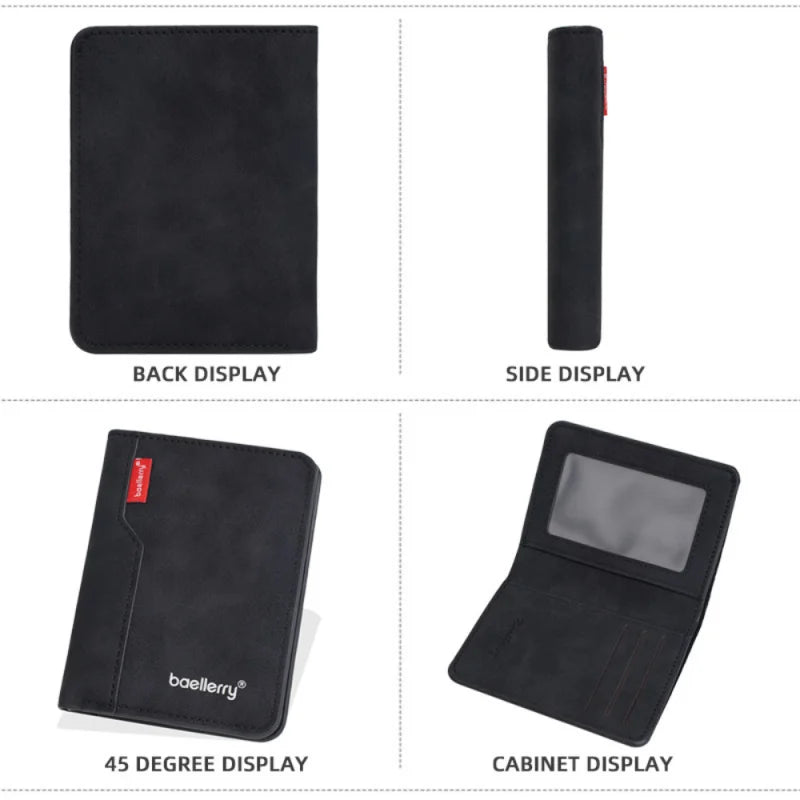 New Casual Two-Fold Men'S Wallet, Matte Pu Card Holder, Simple Vertical ID Card Case, Small Money Clip For Men