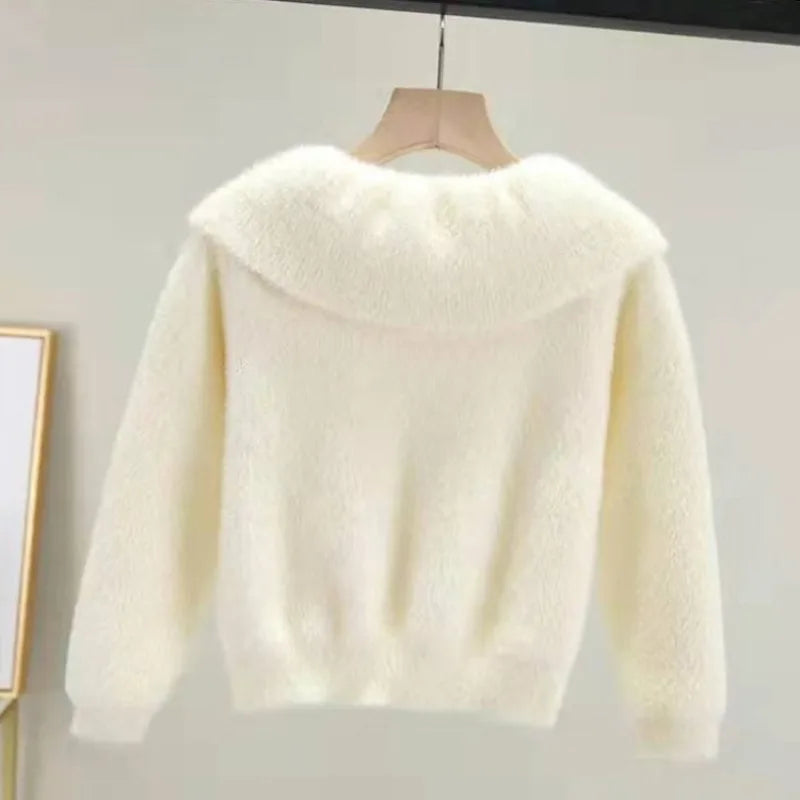 2025 New Spring/Fall Kids Korean Style Lightweight Mink Cashmere Sweater Cardigan for Girls - Stylish Thin Knit Jacket