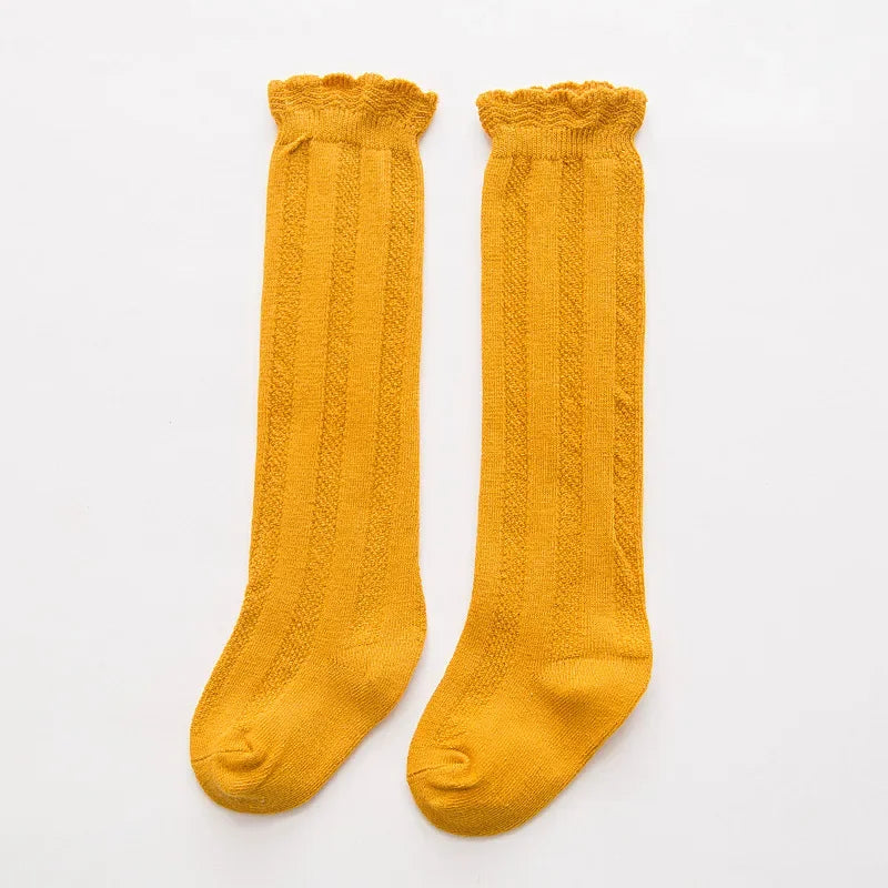 New Spring Autumn Baby Girls Cotton Knee High Socks Kids Girl Long Socks Toddler Double Needle Socks