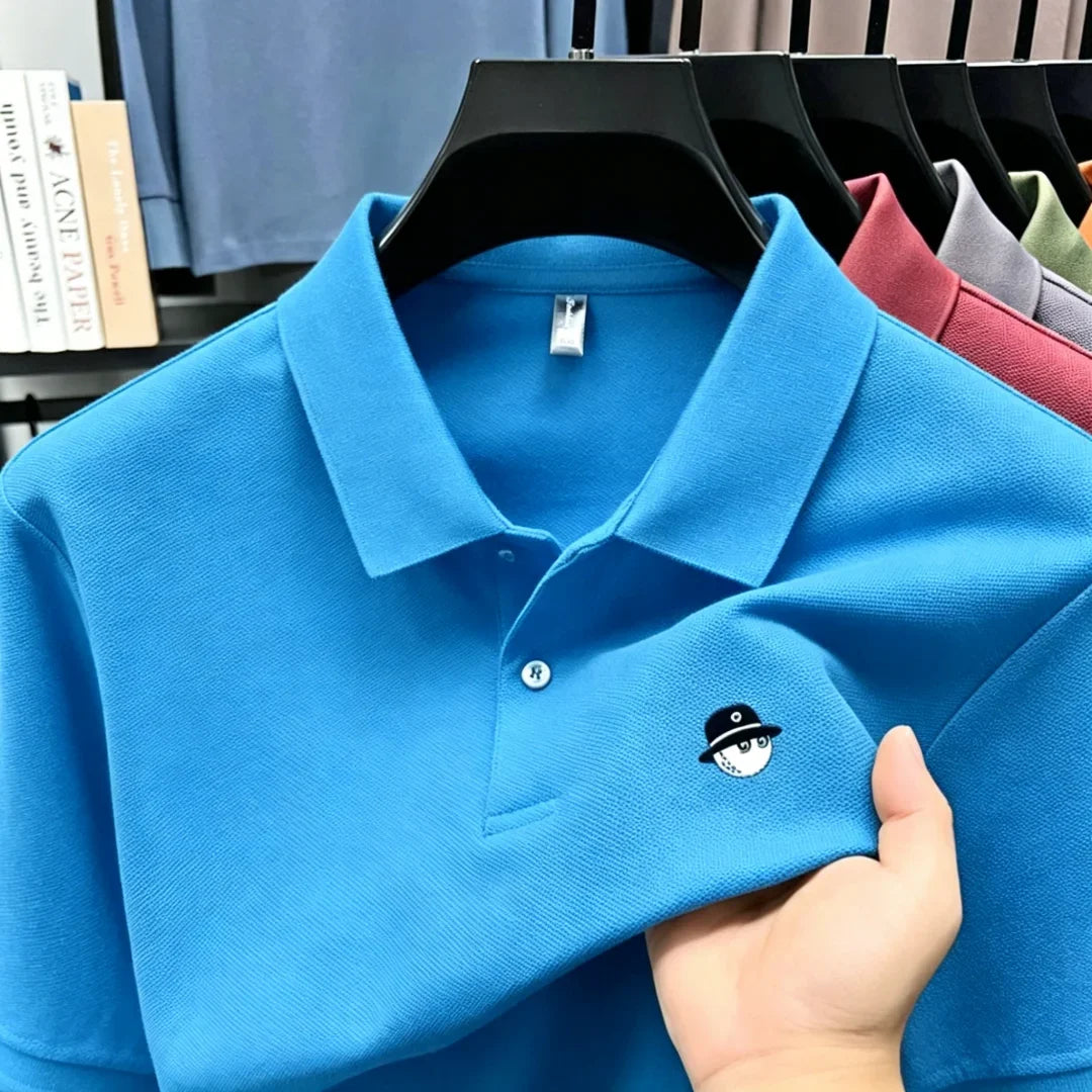 Men's Summer High-End Golf Short-Sleeved Polo Shirt with Collar,Solid Color,Breathable,Office Casual,High-Quality Men's Clothing