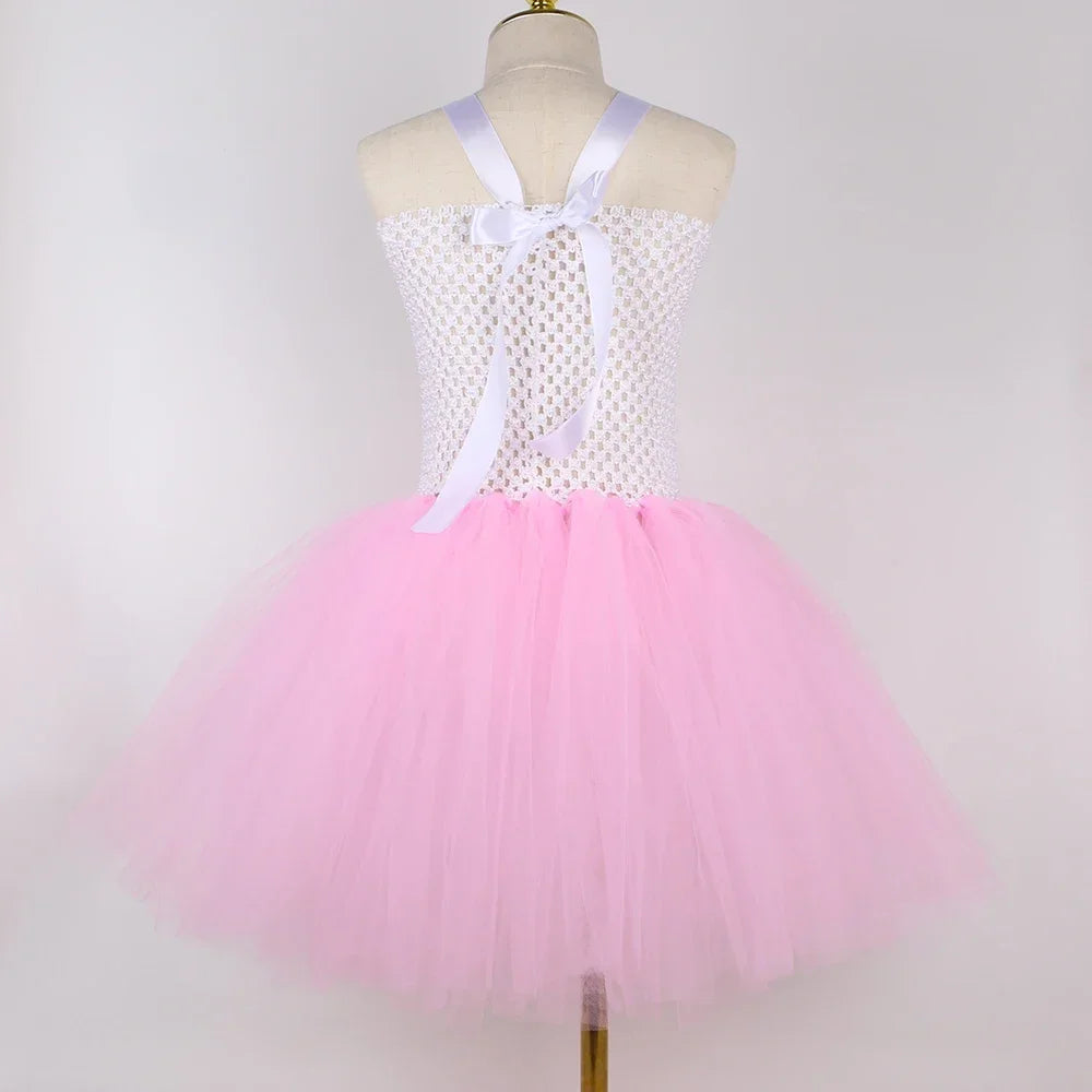 Kitty Costume for Girls Pink Tulle Tutu Dress Birthday Party Princess Dress Toddler Kids Halloween Cartoon Cat Dress Up Clothes