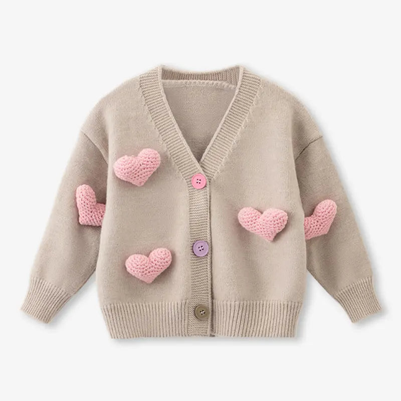 Girls Sweaters Coat Three-Dimensional Love Knitted Cardigan Jacket Autumn Winter Baby Girl Clothes Korean Kids Clothing 2-8Y