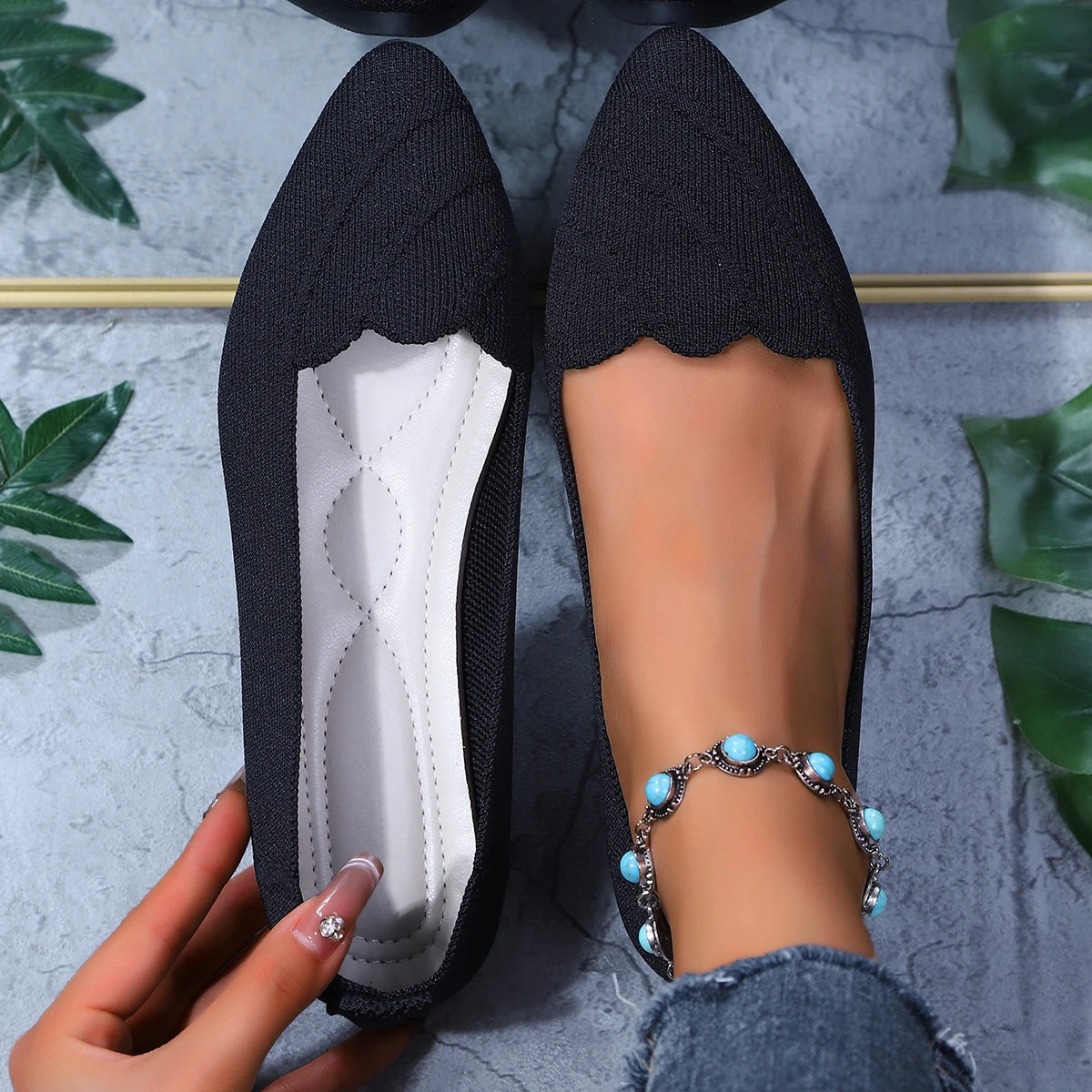 Women Flats Women Solid Slip Designer Casual Breathable Mesh Shoes Women Loafers Comfortable Shoes Pointed Toe Flat Shoes