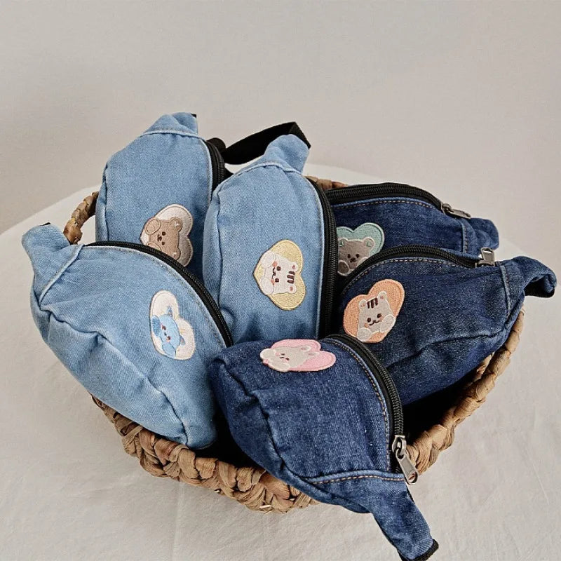 Denim Waist Bag for Kids Fashion Fanny Pack for Little Boy Girls Children's Bum Bag Lightweight Chest Bag Cool Shoulder Bags