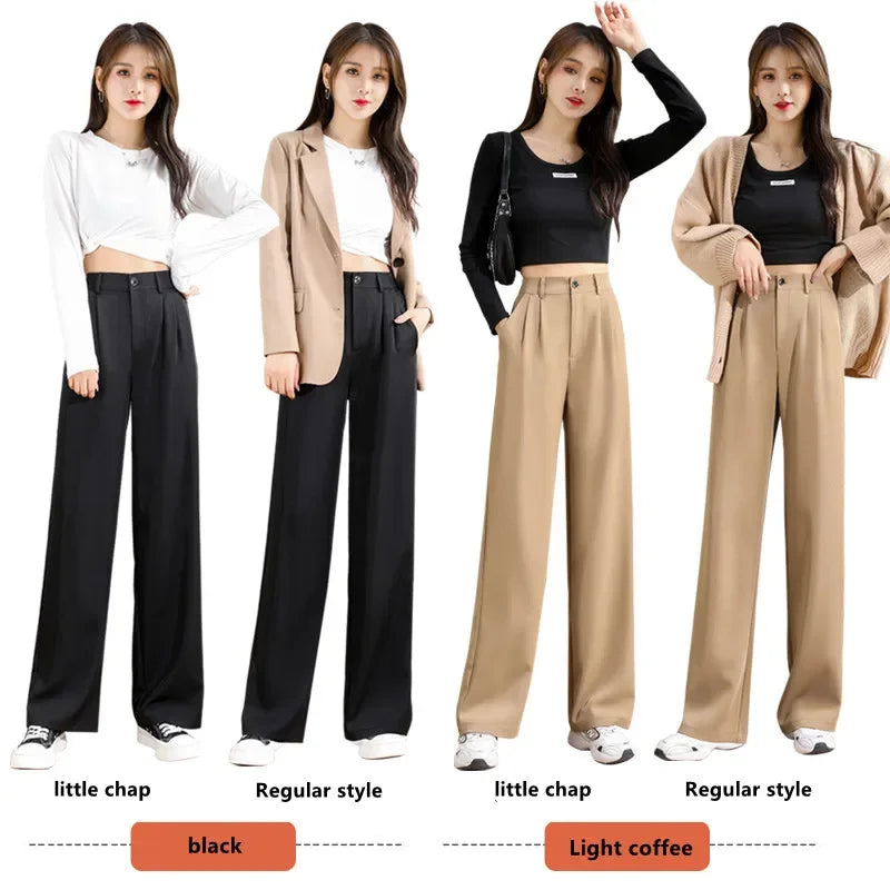 Women'S Loose Spring Summer 2025 New High Waist Wide Legs Slim Casual Trousers Korean Fashion Trend Female Suit Straight Pants