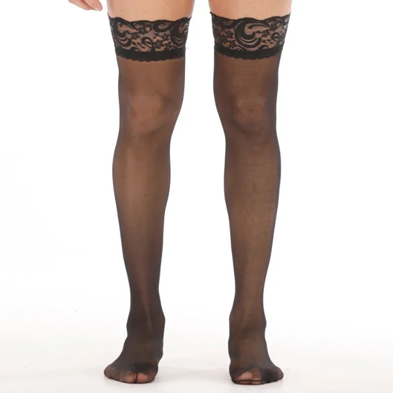 Male Socks Men Stockings Clubwear Black Casual Fashion Elastic Leggings Hollow Lingerie Long Pantyhose Thigh High