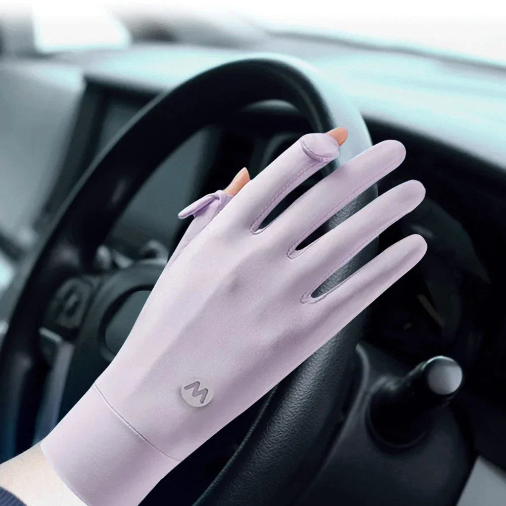 Women UV Sun Protection Gloves Breathable Touchscreen Sunblock Gloves Non Slip Ice Silk Cycling Gloves for Cycling Driving