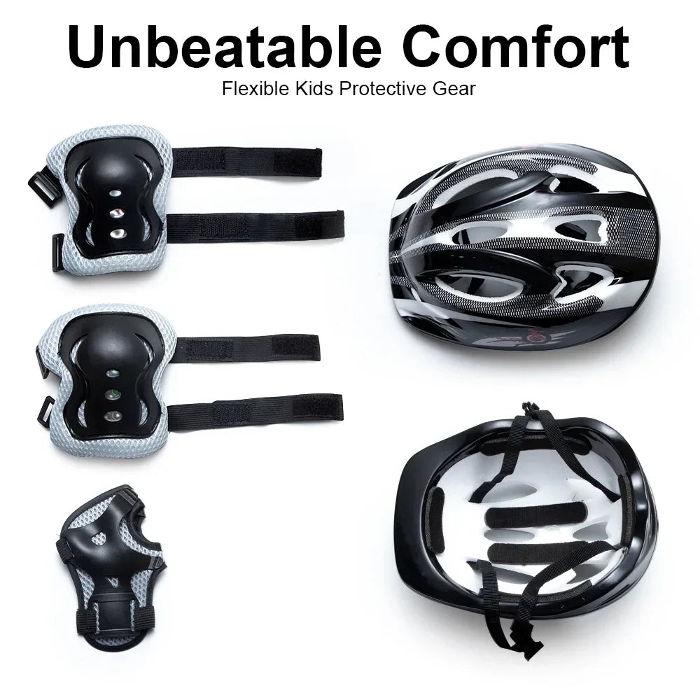 7PCS Kids Protective Set Including Helmet & Protective Pads, Knee Elbow Wrist Guards for Roller Skates, Skateboard, Scooter