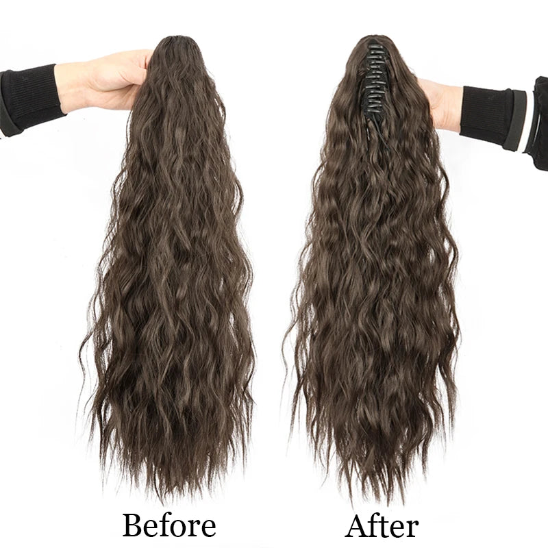 Women's Synthetic Wig with Clip-on Water Ripple And Corn Whisker Ponytail Hairpiece Easy to Wear