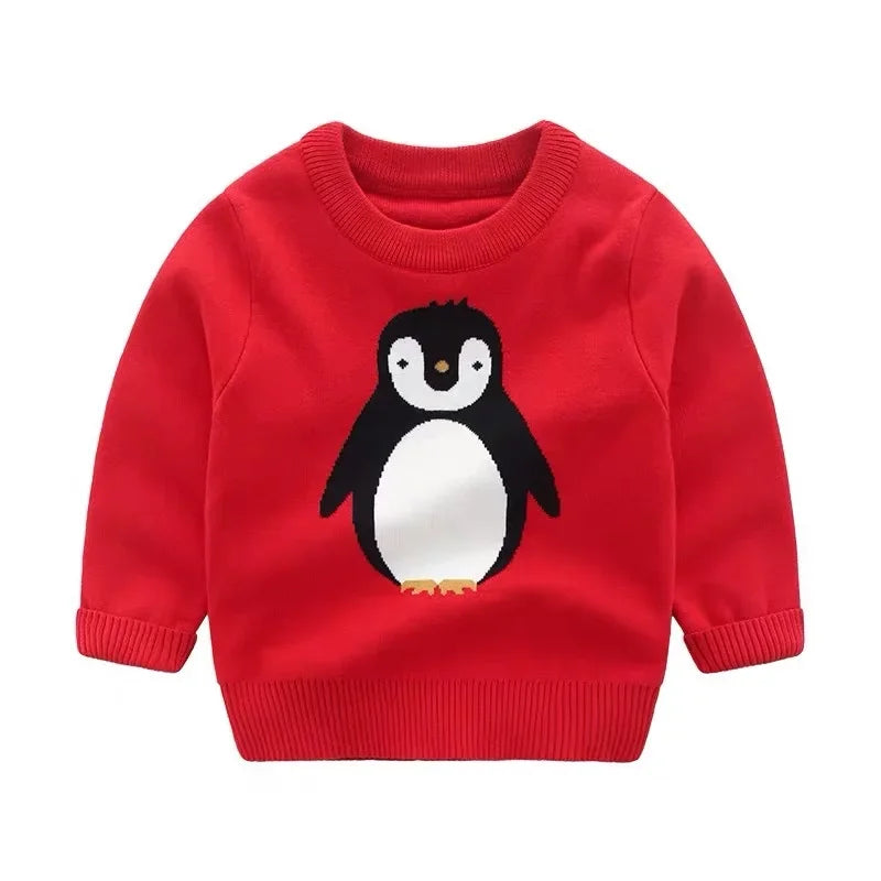 New 2023 Kids Children Pullover Sweater Autumn Winter Boys Cute Cartoon Jacquard O-neck Knitted Jumper Sweaters Tops Clothing