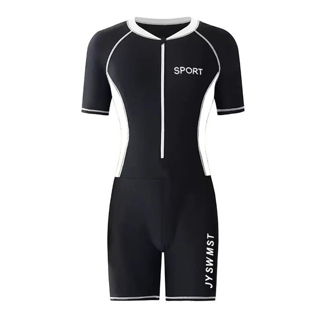 Mens Swim Leotard Summer One-Piece Rash Guard Swimsuit Bathing Suit Beachwear Swimwear Short Sleeve Front Zipper Jumpsuit Romper