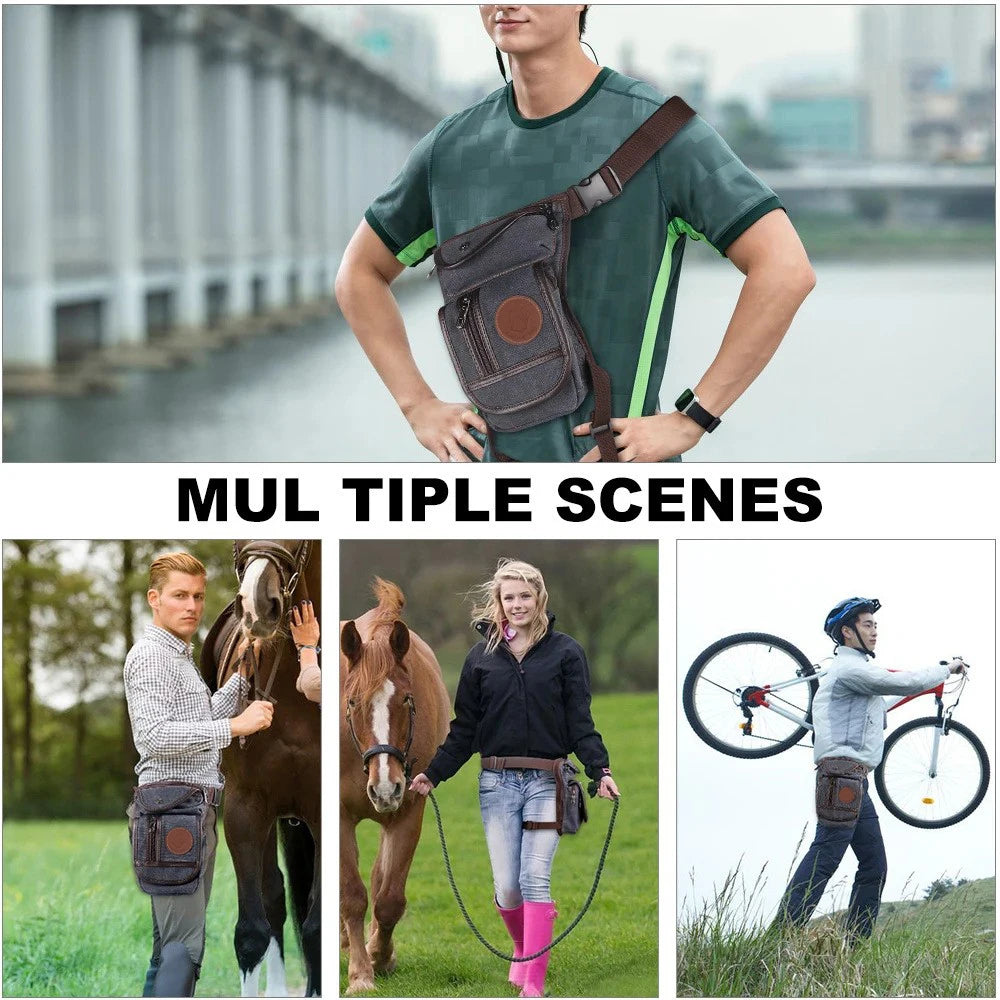 Men's Motorcycle Bag Waterproof Portable Canvas Motorcycle Drop Leg Bag Multifunctional Outdoor Sport Riding Waist Shoulder Bag