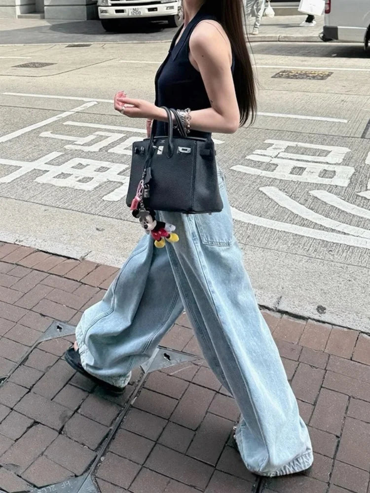 American Retro Knife  Denim Jeans Women High Waist Loose Fit Four Seasons Casual Style Summer New Streetwear Lantern Pants