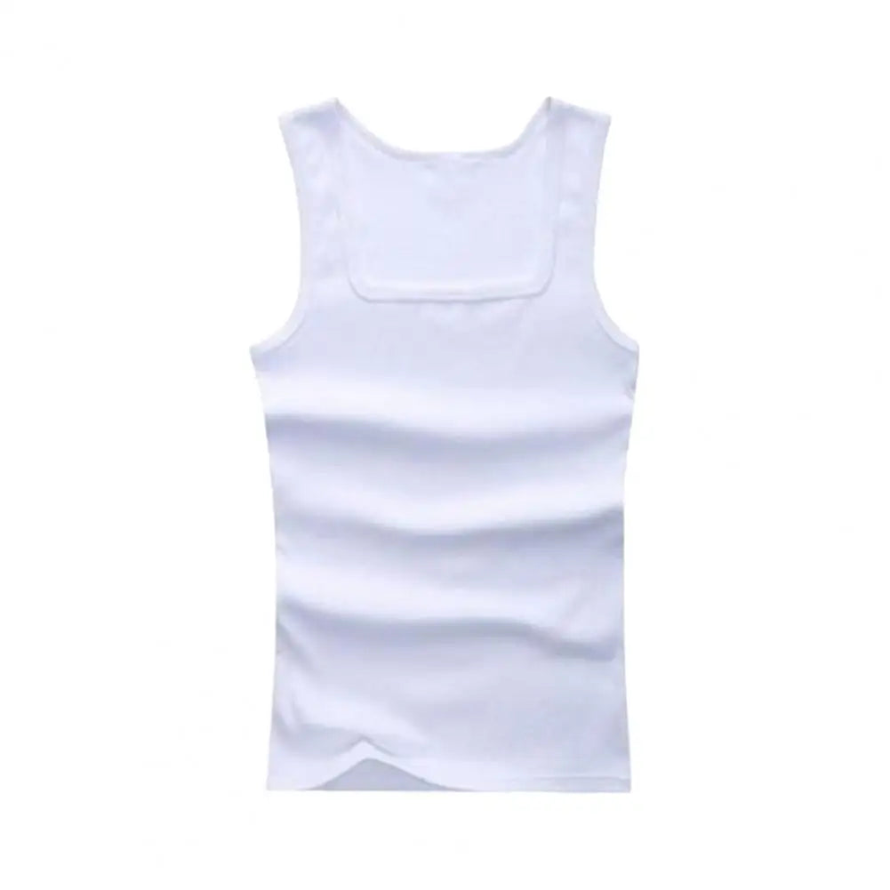 Men Sports Vest Square Neck Sleeveless Bodybuilding Tank Top Sweat Absorption Elastic Casual Jogging Gym Tank Top Undershirt