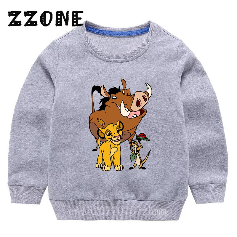 Kids Sweatshirts The Lion King Cute Simba Print Cartoon Children Hoodies Autumn Baby Pullover Outwear Tops Girls Boys Clothes
