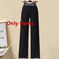 Spring Summer Casual Women Clothing 2024 Lady Loose Shirt Vest Tops Cross Letter Waist Black Straight Trousers 3 Pcs Set Outfits